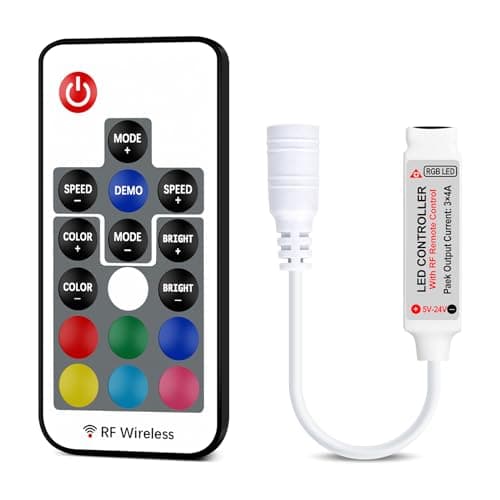Image of VIPMOON 17-Key RF RGB Wireless Remote LED Controller with 4 Pin RF Receiver, DC 5V-24V 12A LED Strip Light Controller, Compatible with 5050 3528 5630 RGB LED Strip Lights