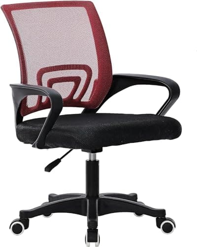 Image of DS furniture Mesh Swivel Chair with High Back Support Padded Seat Office Chair Adjustable Ergonomic Computer Chair with Arms (Red)