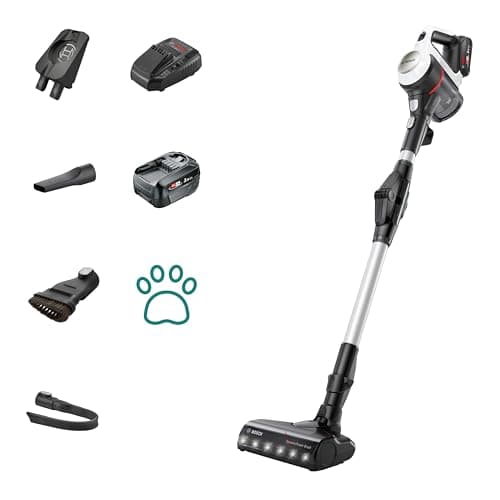 Image of Bosch Unlimited 7 BCS712GB ProHome MultiUse Lightweight Cordless Vacuum Cleaner with Flex Tube, Quick Charger & Accessories, 2 Batteries 80 minutes runtime - White