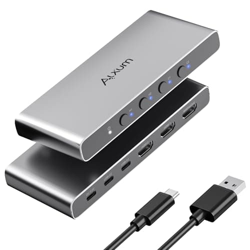 Image of Alxum Aluminum 4 in 1 Out HDMI Switch with EDID- 2xHDMI&2xUSB-C Input,4K@60Hz HDR Video Switches for Laptop/PC/Phone/TV Box,4 Computers Share 1 Monitor,inclue 5V2A Power Adapter and USB Cable-Grey