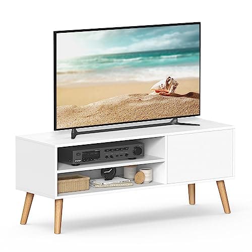 Image of VASAGLE TV Unit, 120 cm Wide TV Stand Cabinet, for TVs up to 55 Inches, Entertainment Center, Modern TV Console for Living Room, Bedroom, Lounge, White LTV120T46