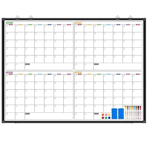 Image of CALENBO Calendar Whiteboard for Wall 48" x 36", Magnetic 4 Month Dry Erase Calendar for Wall, Dry Erase Board for Home School and Office Organization