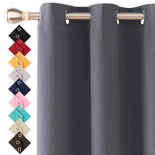 Image of Thermal Insulated Blackout Ring Top Eyelet Curtains for Bedroom Windows 66 x 72 Inches Charcoal Grey 2 Panels (66”(167cm) wide x 72”(182cm) long, Charcoal)