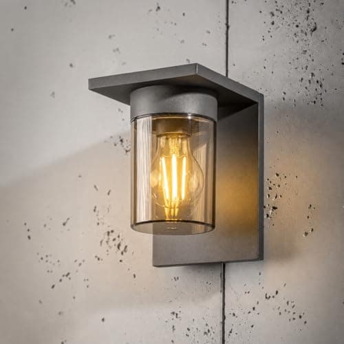 Image of CGC Lighting Outside Outdoor Wall Light Security Modern Weatherproof Mains Power Door Patio Porch Exterior Smokey Diffuser (Dark Grey Lantern)