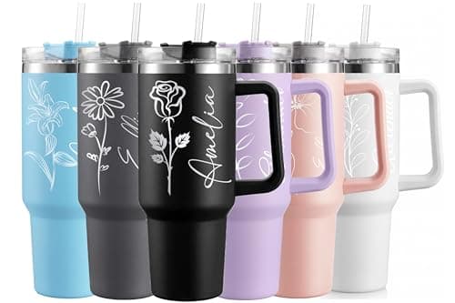 Image of EKAM Personalised 40oz Stainless Steel Tumbler with Handle & Straw – Custom Name Insulated Travel Mug – Large Reusable Cup for Hot & Cold Drinks – Gift for Women, Men, Mum, Friend