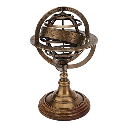 Image of NKlaus 11569 Armillary Sphere Antique Brass on Wooden Base 17.5 x 13.5 cm
