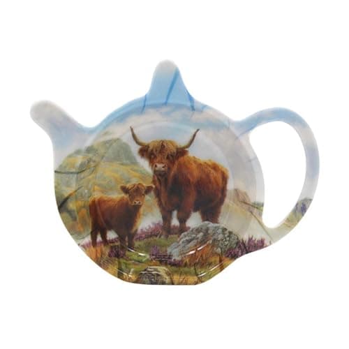 Image of The Leonardo Collection Highland Cow Teabag Tidy by Macneil Studios | Porcelain Tea Bag Holder Dish with Highland Cattle Design | Rustic Farmhouse Style | Elegant Kitchen Accessory