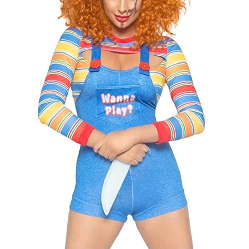 Image of CocMouse Halloween Costumes for Women Scary Nightmare Killer Doll Costume Halloween Doll Clown Costume Sexy Cosplay Jumpsuit (C-Blue, L)