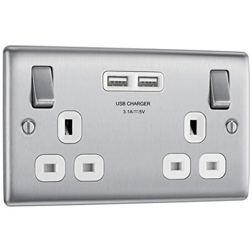 Image of BG Electrical Double Switched Fast Power Socket with Two USB Charging Ports