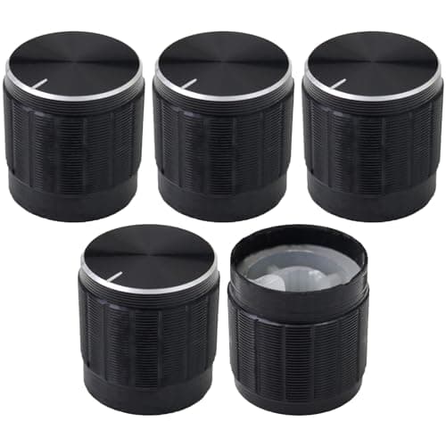 Image of 6mm Splined Hole Black Aluminium Amplifier/HiFi Control Knob Pack of 5 (17mm)