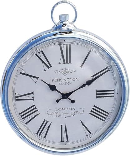 Image of My Square Mile Silver or Pale Copper Pocket Watch Wall Clock, Vintage Fob Design For Living Room, Kitchen (Silver)