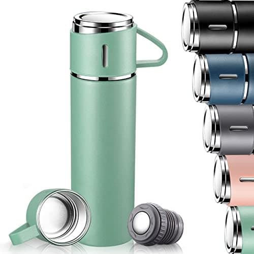 Image of TOPAHGOD Water Bottle, 500ml Vacuum Flask, Insulated Travel Mug with Build-in Leakproof Lid & Handle, Reusable Drinks Bottles Keeps 12h Hot & Cold Suitable for Sports/Work/Travel, Green
