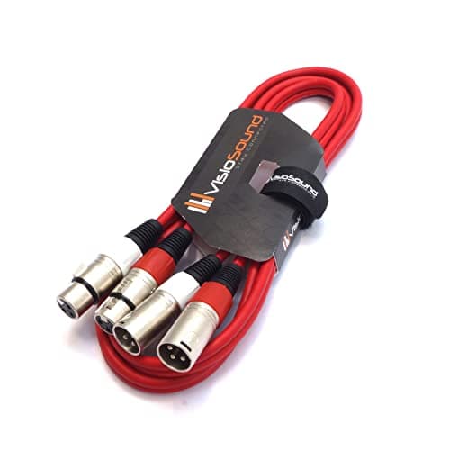 Image of VisioSound 2 x Male XLR to 2 x Female XLR Balanced Microphone Twin Lead/Audio Patch Cable - 3 Colours (1.5m-red)