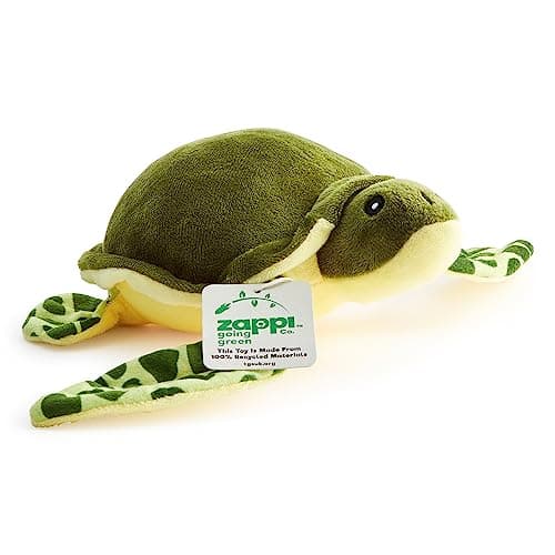 Image of Zappi Co 100% Recycled Plush Green Sea Turtle Toy (30cm Width) Stuffed Soft Cuddly Eco Friendly animals Collection For New Born Child First kid