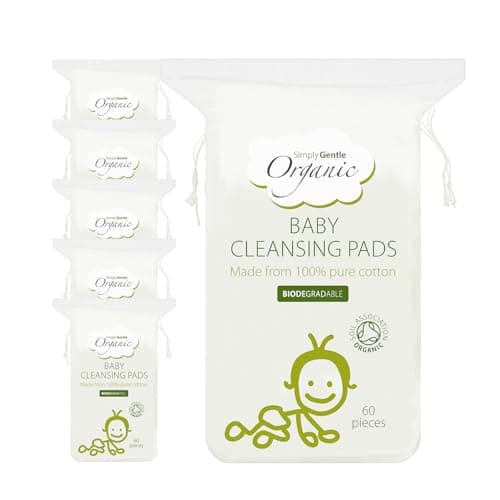 Image of Simply Gentle Organic Cotton Baby Pads – Ultra-Soft, Lint-Free & Eco-Friendly | Larger, Absorbent Pads for Makeup Removal & Baby Care | 100% Pure Cotton | Gentle on Sensitive Skin (Pack of 6)