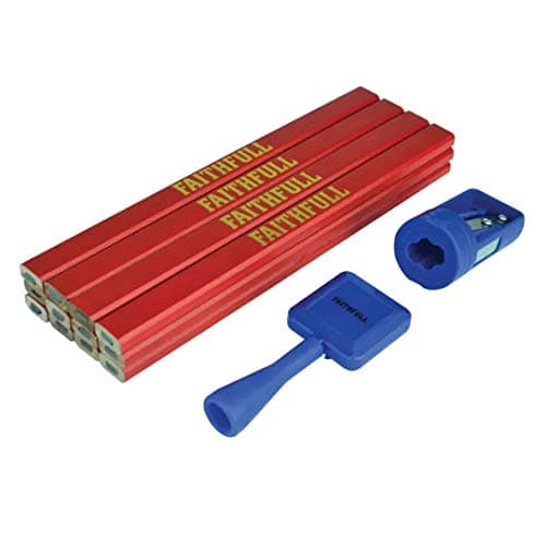 Image of Faithfull Carpenters Pencil Kit 12 Pack with Pencil Sharpener & Holder - Medium (Red)