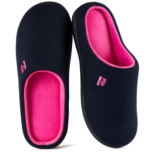 Image of RockDove Women's Original Two-Tone Memory Foam Slipper, Size 5/6 UK Women, Dark Navy and Fuscia