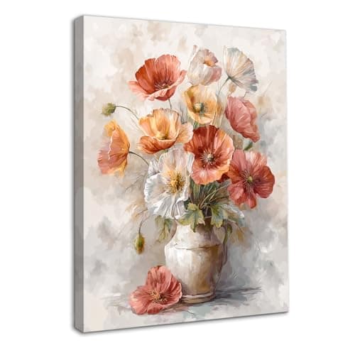 Image of Dazzlewall Framed Floral Wall Art Painting, White Red Flowers in Vase Artwork Print Watercolour Blossom Wall Picture for Bedroom Living Room Decor Aesthetics, 12x16 in