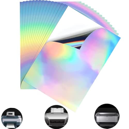 Image of Vokowin 20 Sheets Printable Vinyl Sticker Paper A4 Holographic Sticker Paper, Waterproof Transparent Film for Inkjet Printer Laser Printer DIY Craft Decoration (K109-20)
