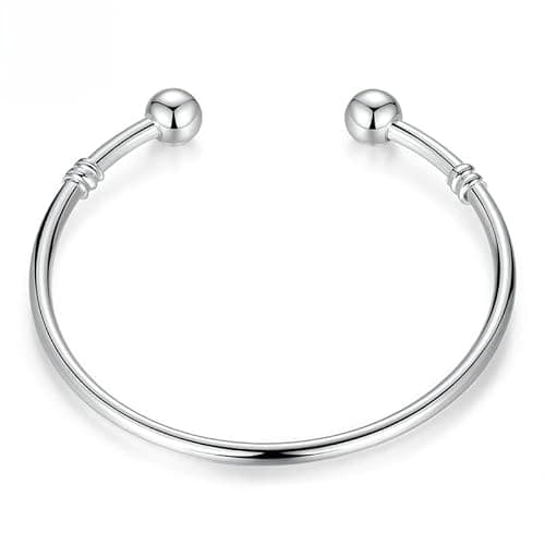 Image of Starter Bracelet 18cm Heart Birthday Gift Charm Snake Starter Bracelet Cuff Bangle 925 Sterling Silver Compatible With Pandora Moments (18cm Open Ball Bangle)