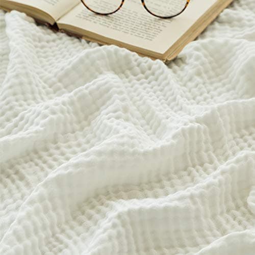 Image of EMME Cotton Blanket for Couch Breathable Gauze All Season Soft and Lightweight Muslin White Throw Blankets for Adults (White, 50"x70")