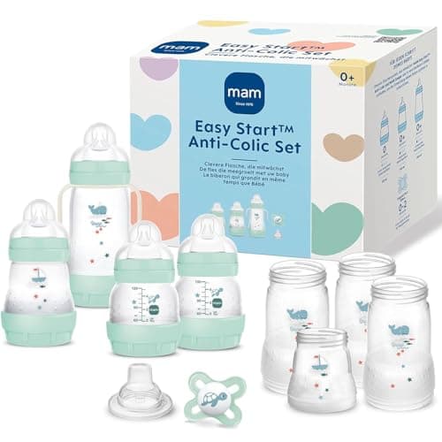Image of MAM Easy Start Self Sterilising Anti Colic Starter Set, Newborn Bottle Set and Soother, Newborn Essentials for Boys
