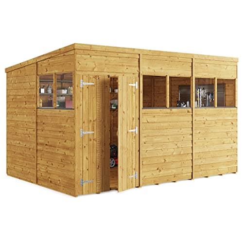 Image of BillyOh 12x8 Switch Pent Log Cabin Wooden Garden Shed | 28x28 Framing Garden Storage Shed with Customizable Doors & Windows, Overlap Cladded Walls, Green Mineral Roof Felt | Versatile Outdoor Storage