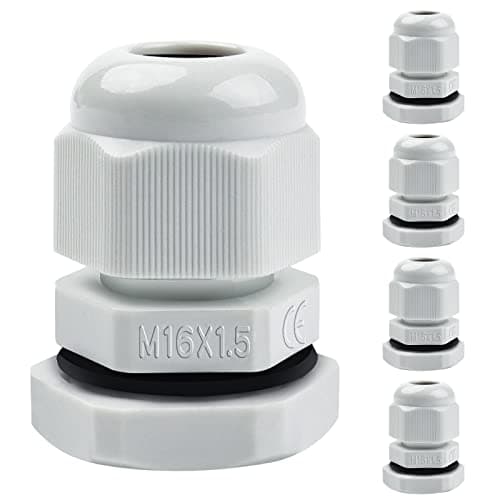 Image of 5 Pack Cable Glands M16, Hanibos IP68 Waterproof Cable Glands Nylon Compression Glands Connectors with Locknut and Washer Suitable for 4-8mm Cables White