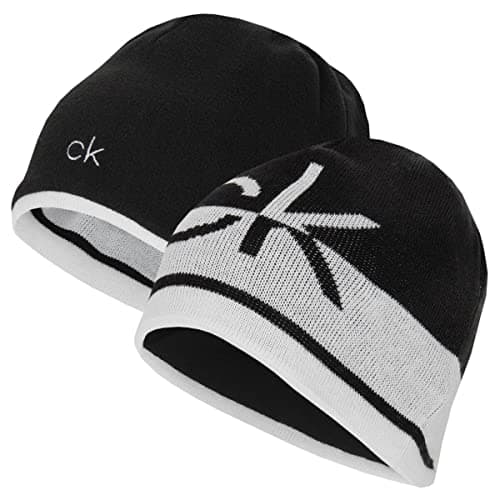 Image of Calvin Klein Mens CK Reversible Knit Beanie Hat - Black/White - One Size