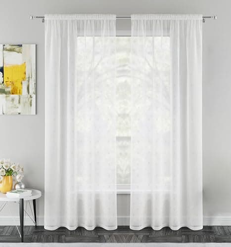 Image of Tyrone Textiles Pair of Destiny Gold Metallic DIamond Print Sheer Voile Panels 122 CM with Rod Pocket Header