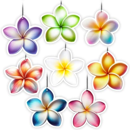 Image of Heigble 8 Pcs Car Air Freshener for Women Hibiscus Flowers Decor Plumeria Hanging Air Freshener Plumeria Hanging Decorations for Hawaiian Luau Tropical Party Supply