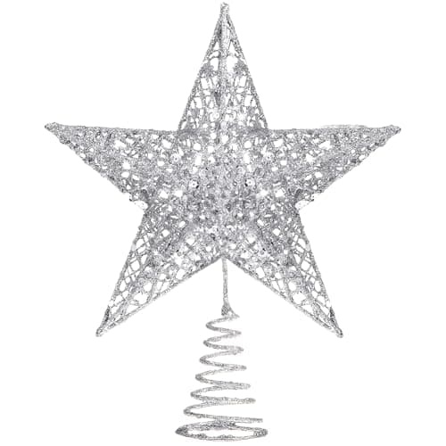 Image of MUNSKT Christmas Tree Topper Star, Sparkling Tree Topper for Xmas Trees Decorations, Design for Small to Large Christmas Trees (Silver)