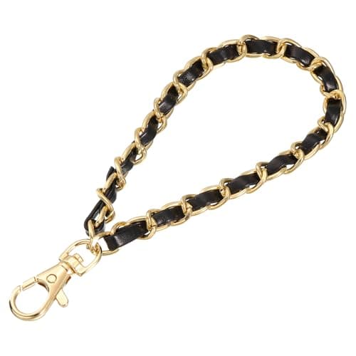 Image of sourcing map Leather Wristlet Strap, 7" Hand Wrist Lanyard Leather Wristlet Strap Replacement Wrist Strap for Clutch Wallet Keychain Bags DIY, Gold+Black