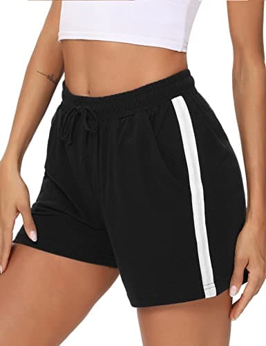 Image of Litherday Women's Running Shorts Casual Cotton Sport Athletic Trousers Yoga Gym Shorts Tracksuit Bottoms Lounge Sweat Pant Drawstring Joggers(Black,M)
