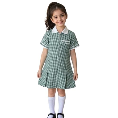 Image of A2Z 4 Kids Girls Uniform School Dress Soft Gingham Check Printed - Uniform Dress 647 Green 5-6
