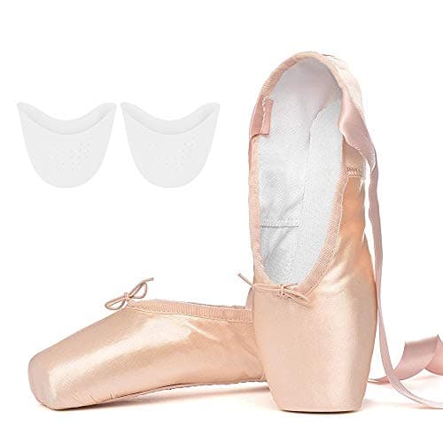 Image of Professional Ballet Pointe Shoes Dance Shoes with Sewed Ribbon and Silicone Toe Pads for Girls Womens,5 UK, Pink