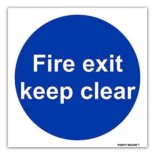 Image of 4 x safety sign - Fire Exit Keep Clear - self adhesive weather proof vinyl sticker label - 10cm x 10cm (MPN5064)