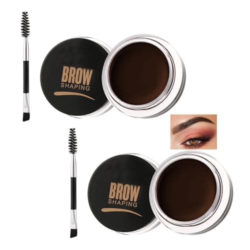 Image of 2 Pack Waterproof Eyebrow Pomade Kit - Brow Pomade & Brow Gel with Dual-Ended Brush, Smudge-Proof, Quick-Dry, Oil-Free Brow Soap for Natural-Looking, Defined Brows, 12H Hold Makeup (Black Coffee)