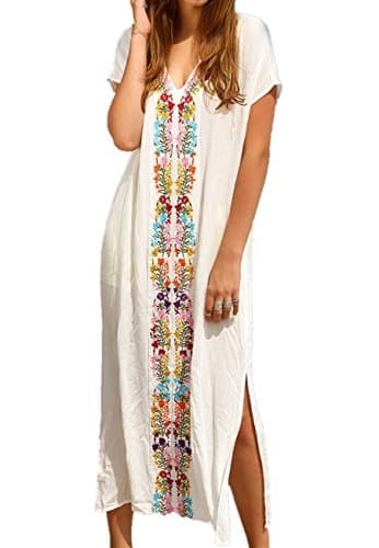 Image of LikeJump Women's Embroidery Beach Maxi Dress Long Kimono Swim Suit Cover Ups Plus Size