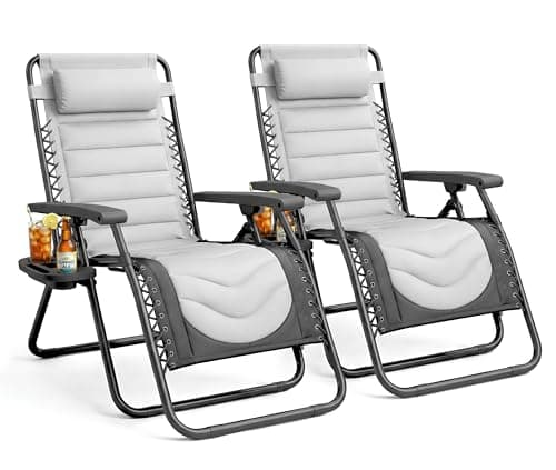 Image of KEPLIN Set of 2 XXL Premium Heavy Duty Padded Two Tone Zero Gravity Chairs - Luxurious Garden Recliners, Adjustable Headrest, Cup & Phone Holder, Foldable, Patio Sun Loungers - 150kg Weight Capacity