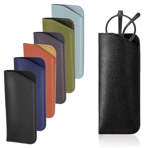 Image of YCLFHOO Leather Glasses Case,6 Pcs Colors Sunglasses Pouch,Portable PU Reading Glasses Bag,Leather Eyeglasses Cases for Women Men Travel