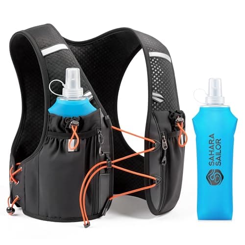 Image of Sahara Sailor Running Vest for Women Men, Dual 500ml Soft Flasks, Adjustable Chest Waist Fit, Multi-Pockets, Lightweight Breathable Reflective Hydration Backpack for Running, Trail, Cycling, Hiking, L