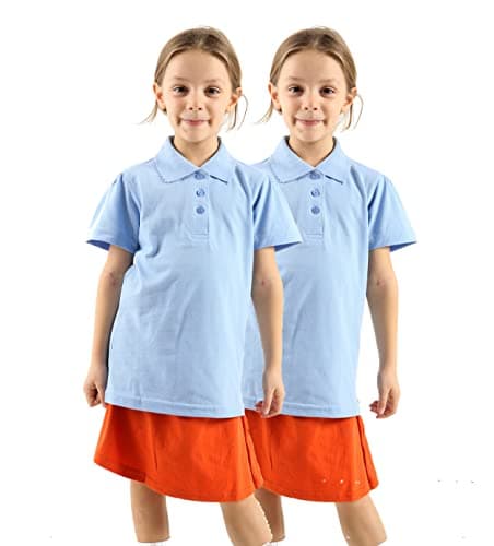 Image of WOOD QUAIL 2 Pack Girls’ Polo Shirts – School Uniform Tops for Kids (Short or Long Sleeve, Ages 4–12) (11-12 Years, 2X Girls H/S Sky Blue)