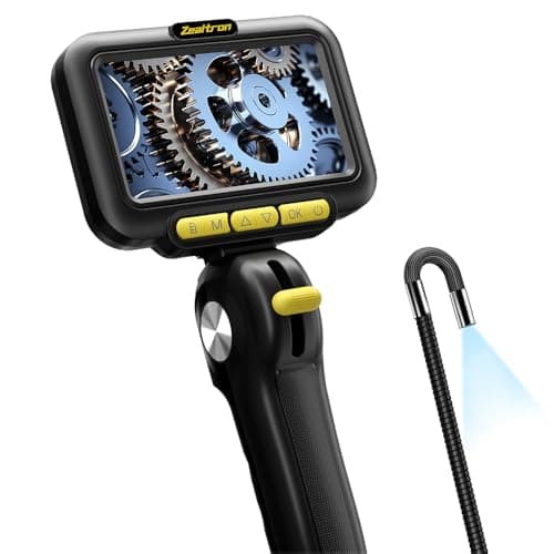 Image of Zealtron Two-Way Articulating Borescope with Light, 5 Inch IPS Screen Industrial Endoscope with 0.24in/6.2mm Articulated Probe, 5ft Highly Resilient Snake Cable Inspection Camera for Wall Automotive