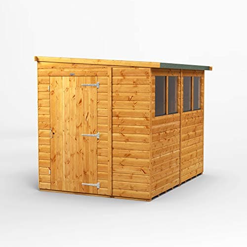 Image of POWER High Grade Premium Pent Reverse Lean Wooden Shed with High Security, PVC Window sills, Door and window flexibility, made from 12mm extra thick Timber & Toughened Glass