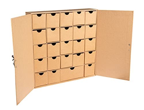 Image of Rayher Small Papier Mache Cupboard with 24 Pull-out Drawers for DIY Fill-Your-Own Advent Calendar, Drawer Storage Box, 29.6x29.6x6.5cm, 67367521
