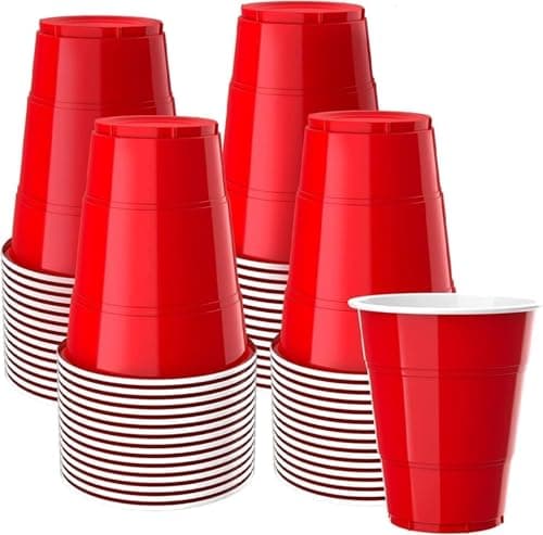 Image of Business and Brands Red Plastic Cups, Disposable Cups 12oz (50 Pack) Cups, Red Party Cups for Birthday,Party,Picnics, Weddings, Christmas, Anniversary