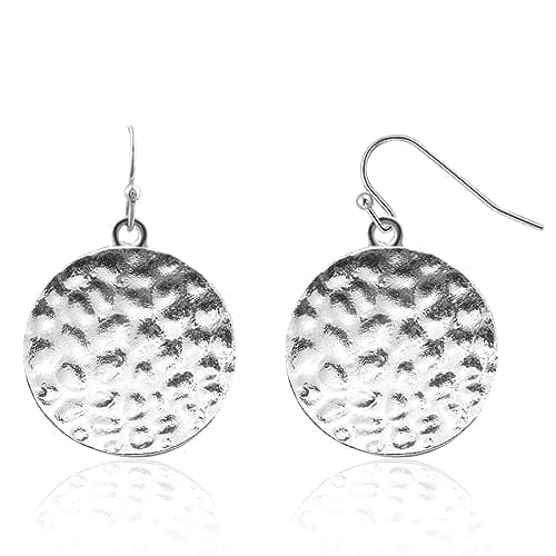 Image of Weviway Silver Round Disc Dangle Drop Earrings, 925 Sterling Silver Geometric Dangly Earring Handmade Jewellery Gifts for Women Trendy Fashion