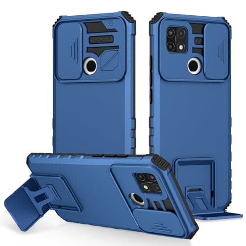 Image of Vokuha Case for Oppo A15 Case, Oppo A15S CPH2185 CPH2179 Case with Slide Camera Lens Kickstand Military-Grade Bumpers Armor Shockproof Protective Cover for Oppo A15 Blue