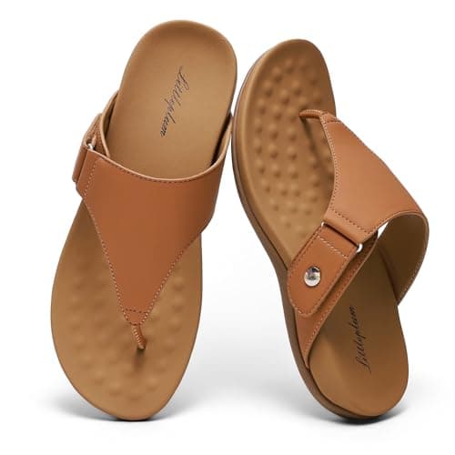Image of Littleplum Womens Flip Flops with Arch Support Sandal Ladies Slip On Cushion Comfy Thong Sandals, Brown, 5.5 UK